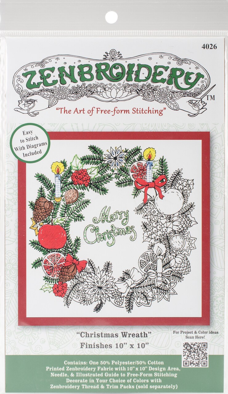 Design Works/Zenbroidery Stamped Embroidery Kit 10"X10"-Christmas Wreath